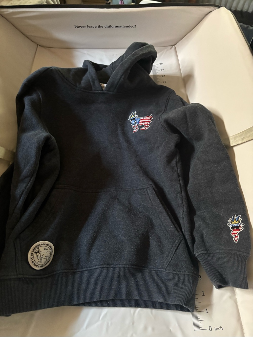 Kids Blue Pullover Hoodie with Patriotic Patch Detail